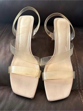 H&M Nude Square-Toe Heeled Sandals with Clear Straps